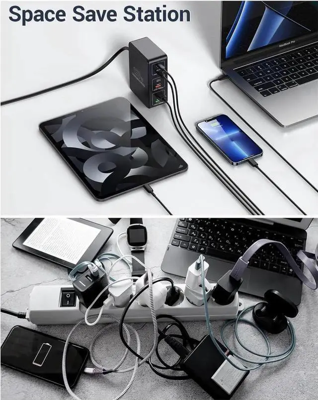 Alt view image 7 of 7 - 120W USB C Charging Station, Multiport USB Charging Station, Multi USB Charger Station, 6 Ports USB Charging Station for Multiple Devices, USB Charging Hub Compatible with MacBook, Laptop, Smartphones