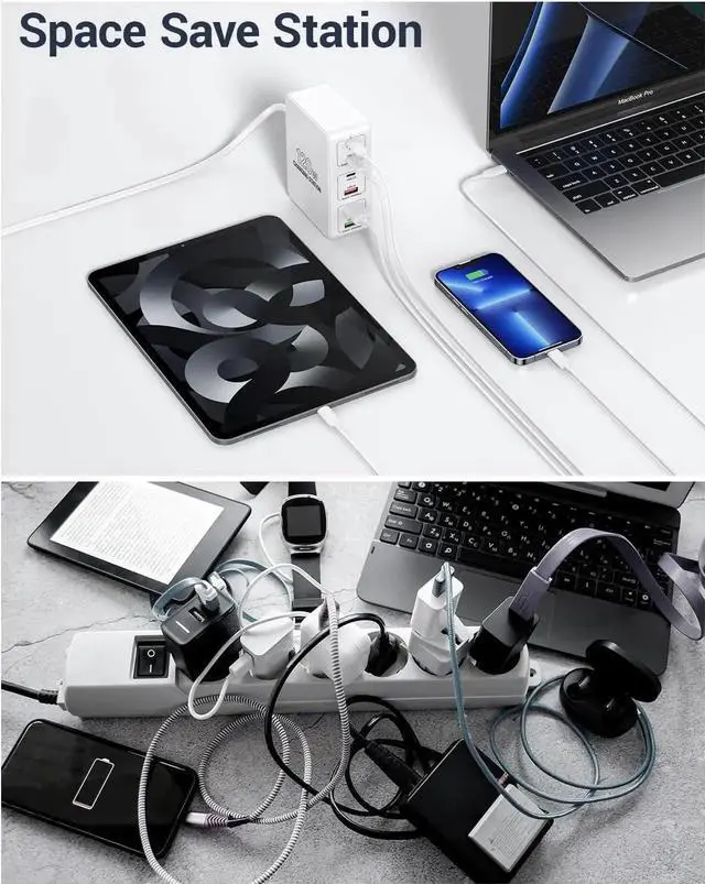 Alt view image 2 of 7 - 120W USB C Charging Station, Multiport USB Charging Station, Multi USB Charger Station, 6 Ports USB Charging Station for Multiple Devices, USB Charging Hub Compatible with MacBook, Laptop, Smartphones