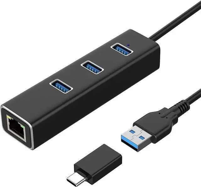 Main image of USB 3.0 HUB with 1000MBps RJ45 Gigabit Ethernet Port, 3-Port USB to Ethernet Adapter with USB C Adapter, Aluminum USB Extender Splitter for Laptop, Mac-Book, Mac Pro, i-Mac, Surface Pro, XPS, PC