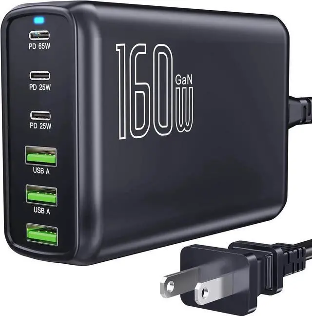 Main image of 160W USB C Charger, 6 Ports USB Charger GaN III Fast Desktop Charger with 3 USB-C +3 USB-A, 65W Laptop Power Adapter for Mac-Book Pro/Air, i-Pad, i-P-hone 15/15 Pro Max/15 Plus, Galaxy 24/23