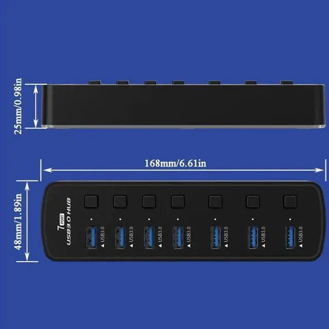 Alt view image 3 of 7 - USB 3.0 Hub, RGB 7 Ports USB 3.0 Hub with 14 Mode RGB LED Strip, 5Gbps High Speed USB Splitter Adapter Individual On/Off Switch For PC Computer Accessories RGB USB Hub (without Power Adapter)