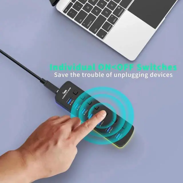 Alt view image 5 of 7 - USB 3.0 Hub, RGB 7 Ports USB 3.0 Hub with 14 Mode RGB LED Strip, 5Gbps High Speed USB Splitter Adapter Individual On/Off Switch For PC Computer Accessories RGB USB Hub (without Power Adapter)