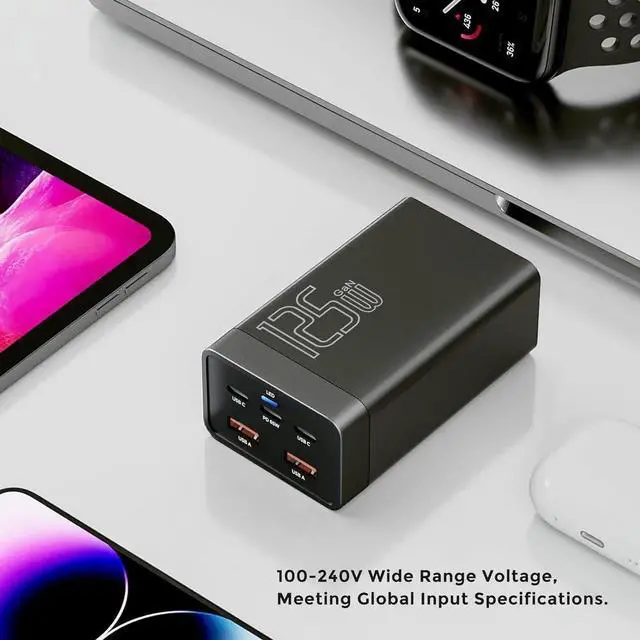 Alt view image 3 of 7 - 125W GaN 5-Port USB Charger, USB Fast Charging Station, Multi Ports USB Charging Hub with LED Display, Compatible with i-Phone15/14/Pro/13/12,Ga-laxy S23/S22/S21, Note 20 Ultra, L-G, H-T-C, and More