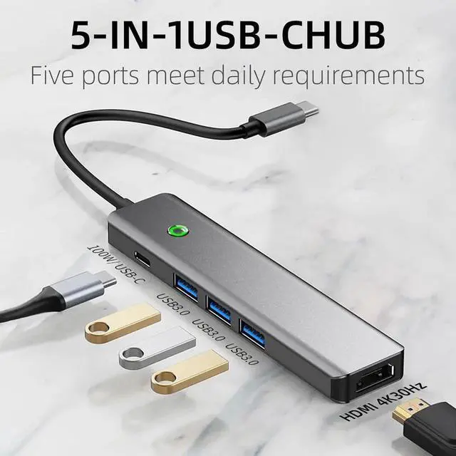 Alt view image 7 of 7 - 5 in 1 USB C Hub, One Click Screen Projection/Rest MF Mac USB C Adapter, Great for Kids with Laptops for School, USB C Hub with 1* 4K HDMI, 3* USB 3.0 Ports, 100W PD for MacBook/Laptop/Phones