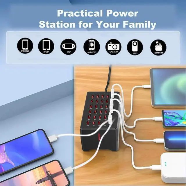 Alt view image 2 of 7 - USB Charger Station, 30-Port USB 150W/30A Multiple USB Charging Station, Multi Ports USB Charger Station for Smartphones, Tablets, and Other USB Devices