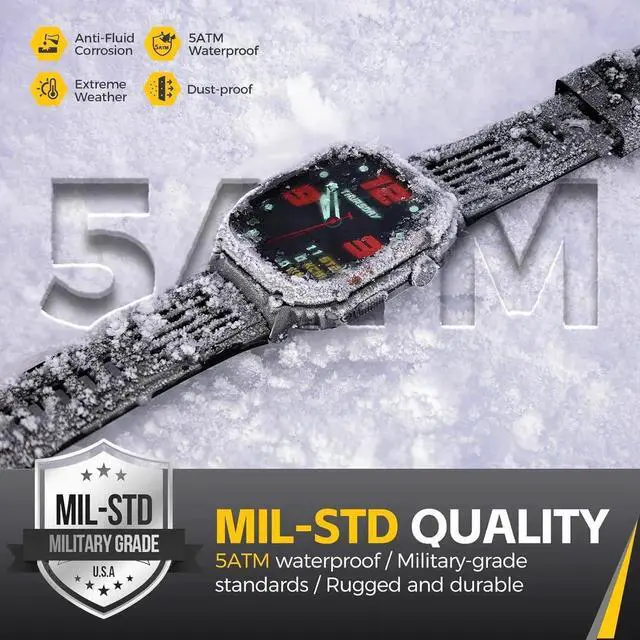 Alt view image 5 of 7 - Military Smart Watch for Men, 5ATM Waterproof with Call 2.02" Large Screen Rugged Outdoor Tactical Smartwatch with Compass Fitness Watch with Heart Rate Blood Pressure Monitor for IOS Android