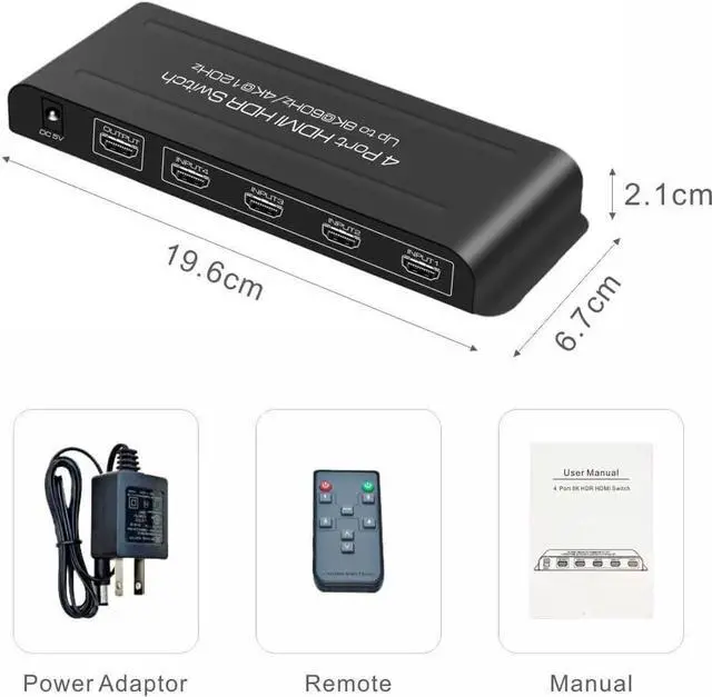 Alt view image 3 of 7 - 4 Port HDMI 2.1 Switch 4K@120Hz 8K@60Hz, 48Gbps transfer rate, HDMI Switcher 4 in 1 Out Support PS-5, X-box Series X, HDR10+, Do-lby Vision Do-l-by At-mos