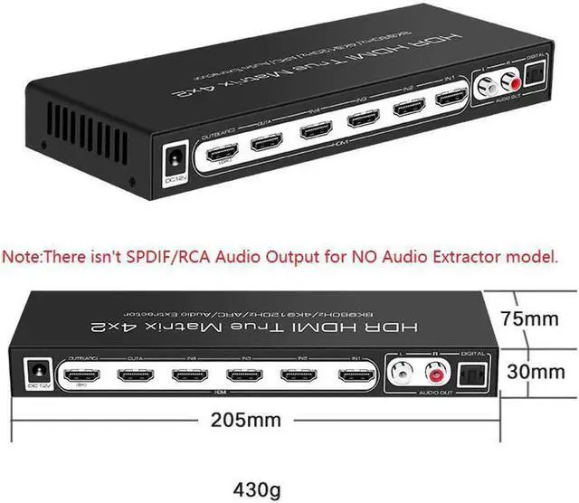 Alt view image 6 of 7 - 8K @60Hz HDR UHD HDMI 2.1 Matrix, HDR 4K 120Hz HDMI True Matrix 4x2 48Gbps ARC 8K 60Hz Splitter Switcher Switch 4 in 2 out HDMI2.1 Audio extractor