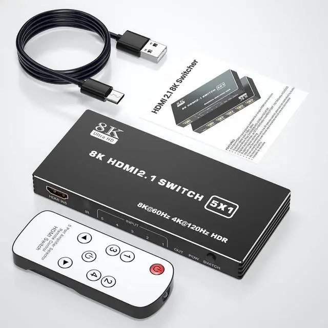 Alt view image 7 of 7 - HDMI 2.1 Switch 5x1, 8K HDMI Switch 5 in 1 Out, Support 8K/60Hz 4K/120Hz HDCP 2.3 HDR10, 5-Port HDMI Switcher Selector Box Compatible with PS3/4/5, Fire Stick, DVD, Xbox Switch etc..