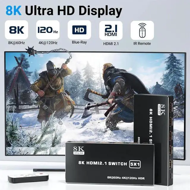 Alt view image 2 of 7 - HDMI 2.1 Switch 5x1, 8K HDMI Switch 5 in 1 Out, Support 8K/60Hz 4K/120Hz HDCP 2.3 HDR10, 5-Port HDMI Switcher Selector Box Compatible with PS3/4/5, Fire Stick, DVD, Xbox Switch etc..