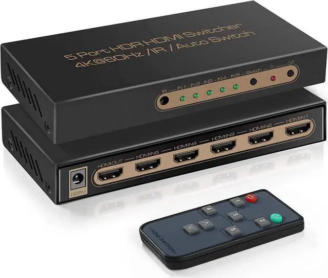 Main image of 4K @60HZ HDMI Switch 5x1, HDMI 2.0 Switch 5 in 1 Out, 4K HDMI Switch with Remote Control Support Auto Switch, 3D, HDR 10, 18Gbps, HDCP 2.2 for PS5, Xbox, DVD, Monitor