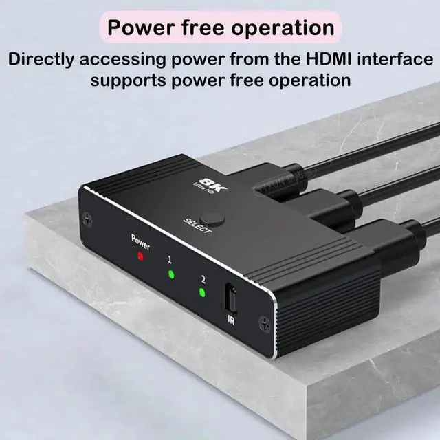 Alt view image 5 of 7 - 2 Port HDMI Switch, 8K Bi-Directional [2 in 1 Out / 1 in 2 Out] HDMI 2.1 Switcher Splitter, Supports 8K@60Hz, 4K@120Hz, 1080P@240Hz, HDR, 3D, Dol-by Compatible with PS5 Xbox Blu-Ray Player etc