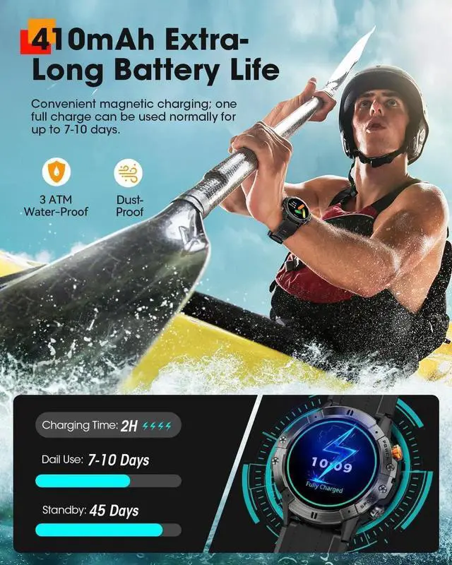 Alt view image 2 of 6 - Sport Smart Watches for Men, Bluetooth Call Military Smart Watch, Waterproof Fitness Tracker with Heart Rate/Blood Oxygen/Sleep Monitor/124 Sports Modes, Tactical Watch for IOS Android Phones