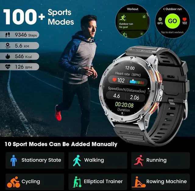 Alt view image 4 of 6 - GPS Smart Watch for Men, 1.43''AMOLED Smartwatch with Answer/Make Call, 170 Sports Modes, Compass, LED Flashlight, Heart Rate, Stress Monitor Sports Watch, IP68 Waterproof Watch for Android iOS
