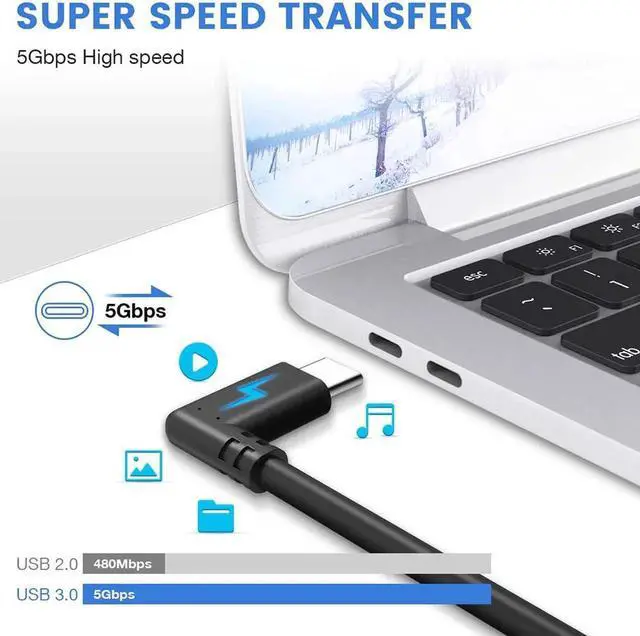 Alt view image 5 of 7 - Oculus Quest Link Cable, 10 ft / 3M, High-speed Data Transfer & Fast Charging USB 3.1 Type C to USB A USB 3.0 Cable, Compatible with Oculus Quest / Quest 2 Link Steam VR (10 feet)