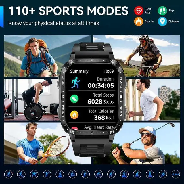 Alt view image 7 of 7 - Military Smart Watch for Men with LED Flashlight Watch 2.0'' Big Screen Tactical Smartwatch 430mAh Big Battery Fitness Tracker with Heart Rate Sleep Monitor Make Calls for IOS Android Phones