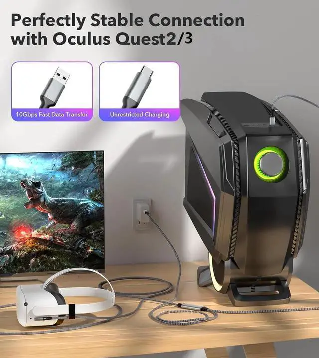 Alt view image 6 of 7 - USB A to C VR Link Cable 16FT/5M for Me-ta Quest 3S, Quest 3, for O-culus Quest 2/Pro Accessories, 3 in-1 Link Cable Charging While Playing All Day, with USB C Sufficient Power for VR Headset