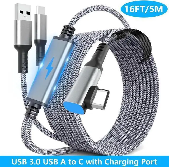 Main image of USB A to C VR Link Cable 16FT/5M for Me-ta Quest 3S, Quest 3, for O-culus Quest 2/Pro Accessories, 3 in-1 Link Cable Charging While Playing All Day, with USB C Sufficient Power for VR Headset