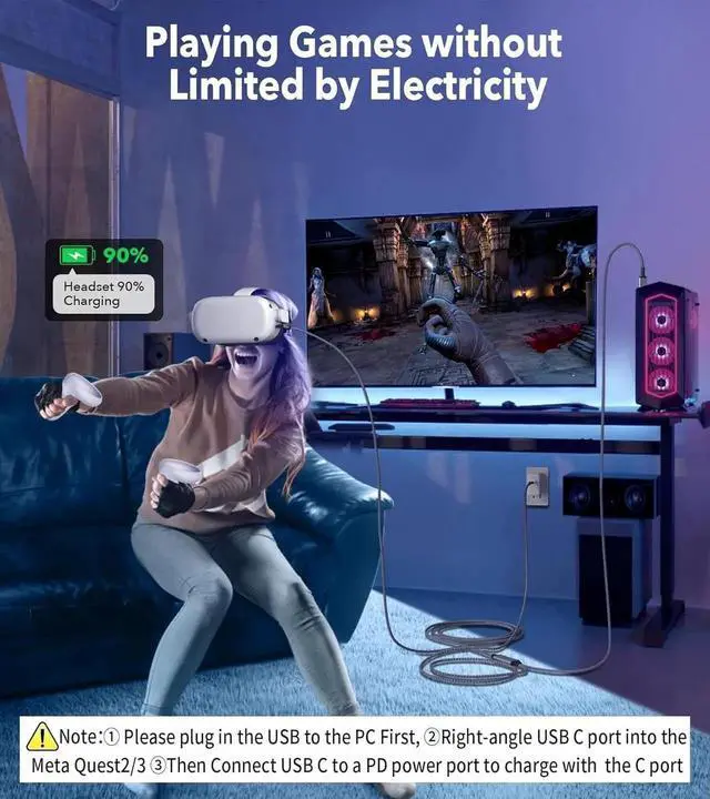 Alt view image 5 of 7 - USB A to C VR Link Cable 16FT/5M for Me-ta Quest 3S, Quest 3, for O-culus Quest 2/Pro Accessories, 3 in-1 Link Cable Charging While Playing All Day, with USB C Sufficient Power for VR Headset