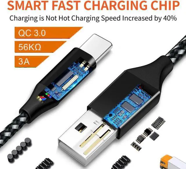 Alt view image 6 of 7 - 5Pack (3/3/6/6/10FT) Fast Charging 3A USB-C to USB-A Nylon Braid Cable Rapid Charger Quick Cord USB C Cable Compatible Samsung Galaxy S10 S9 S8 Plus, Note 10 9 8, LG V50 V40 G8 G7