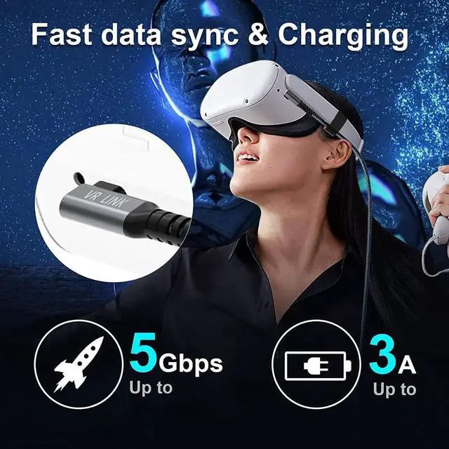 Alt view image 3 of 7 - for Oculus Quest 2 Link Cable 16FT, Quest Link Cable Durable Nylon Braided, VR Headset Cable Type A USB A to USB C High Speed Data Transfer Charging Cord for Gaming PC and USB C 3.2 Gen1 Cable