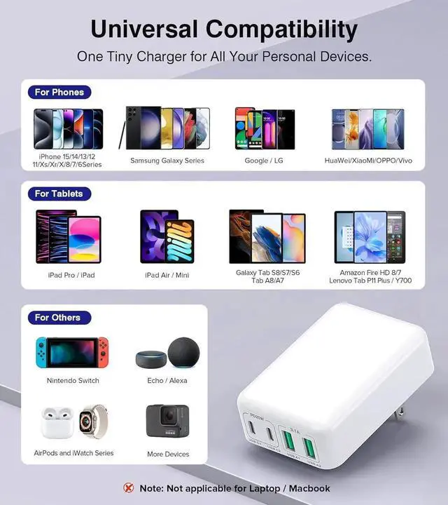 Alt view image 3 of 7 - 2-Pack Flat USB C Fast Wall Charger, 40W 4-Port PD3.0 Slim Type C Cube Blocks Multiport Brick Dual Port PD+QC Plug Power Adapter for i-Phone 15/14/13/12Pro Max Plus Mini,AirPods, Android Phones,Tablet