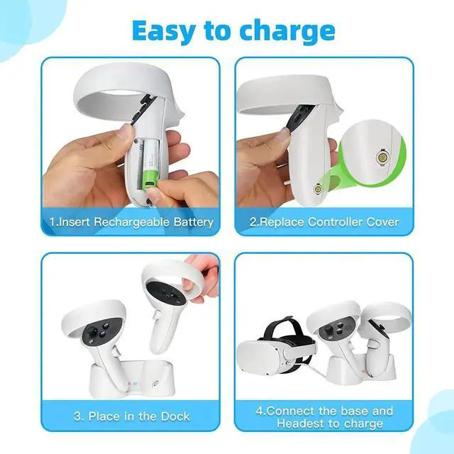 Alt view image 6 of 7 - Charging Dock for Oculus Quest 2, Magnetic Controller & Headest Display Charger, High Speed, Controller Mount Station with 2 Rechergeable Batteries, Battery Cover and USB-C Charger Cable