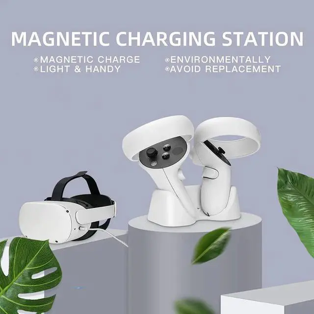 Alt view image 7 of 7 - Charging Dock for Oculus Quest 2, Magnetic Controller & Headest Display Charger, High Speed, Controller Mount Station with 2 Rechergeable Batteries, Battery Cover and USB-C Charger Cable