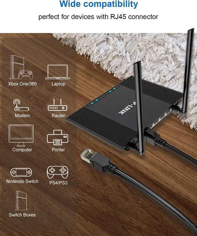 Alt view image 7 of 7 - Cat 8 Ethernet Cable 16ft / 5M, Outdoor&Indoor, Heavy Duty High Speed 26AWG Lastest 40Gbps 2000Mhz, with Gold Plated RJ45 Connector, Wall, Outdoor, Weatherproof Rated for Router, Gaming/Modem