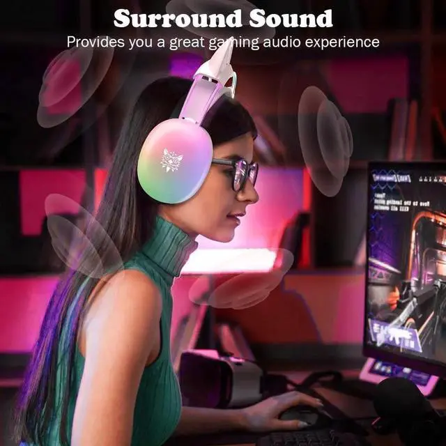 Alt view image 2 of 7 - Cat Ear Gaming Headset with Mic, RGB Rainbow Lighting, Surround Sound, 3.5mm Wired Over-Ear Headphones Gaming Headsets for PC/PS4/PS5/Switch/Laptop, Lightweight & Adjustable Headband