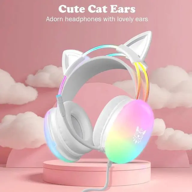 Alt view image 7 of 7 - Cat Ear Gaming Headset with Mic, RGB Rainbow Lighting, Surround Sound, 3.5mm Wired Over-Ear Headphones Gaming Headsets for PC/PS4/PS5/Switch/Laptop, Lightweight & Adjustable Headband