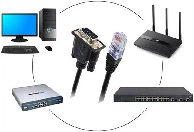 Alt view image 6 of 7 - RJ45 to RS232, DB9 9-Pin Serial Port Male to RJ45 Female Cat5 Ethernet LAN Console 10Ft / 3M