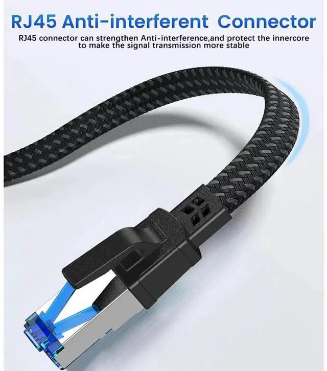 Alt view image 2 of 7 - Cat 8 Ethernet Cable 49.4FT/15M, Braided High Speed 40Gbps 2000Mhz Lan Patch Cord RJ45 Network Cable, Ethernet LAN Cable for Indoor/Outdoor Use - Perfect for Modem/Router/Gaming/PC