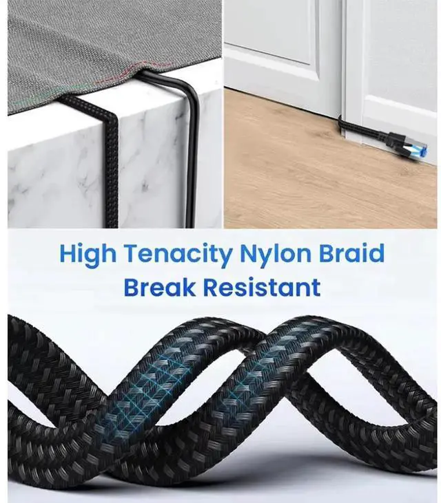 Alt view image 7 of 7 - Cat 8 Ethernet Cable 49.4FT/15M, Braided High Speed 40Gbps 2000Mhz Lan Patch Cord RJ45 Network Cable, Ethernet LAN Cable for Indoor/Outdoor Use - Perfect for Modem/Router/Gaming/PC