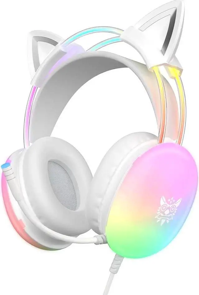 Alt view image 3 of 7 - Cat Ear Gaming Headset with Mic, RGB Rainbow Lighting, Surround Sound, 3.5mm Wired Over-Ear Headphones Gaming Headsets for PC/PS4/PS5/Switch/Laptop, Lightweight & Adjustable Headband