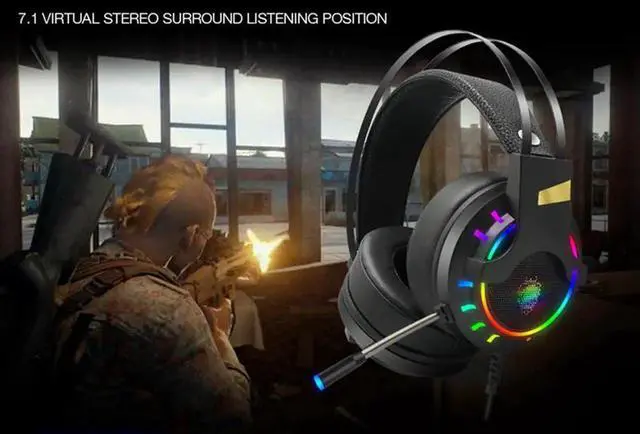 Alt view image 2 of 7 - Stereo Gaming Headset for PS4, PC, Xbox One Controller, 7.1-Channel Noise Cancelling Over Ear Headphones with Mic, LED Light, Bass Surround, Soft Memory Earmuffs for Laptop Mac Nintendo PS3 Games