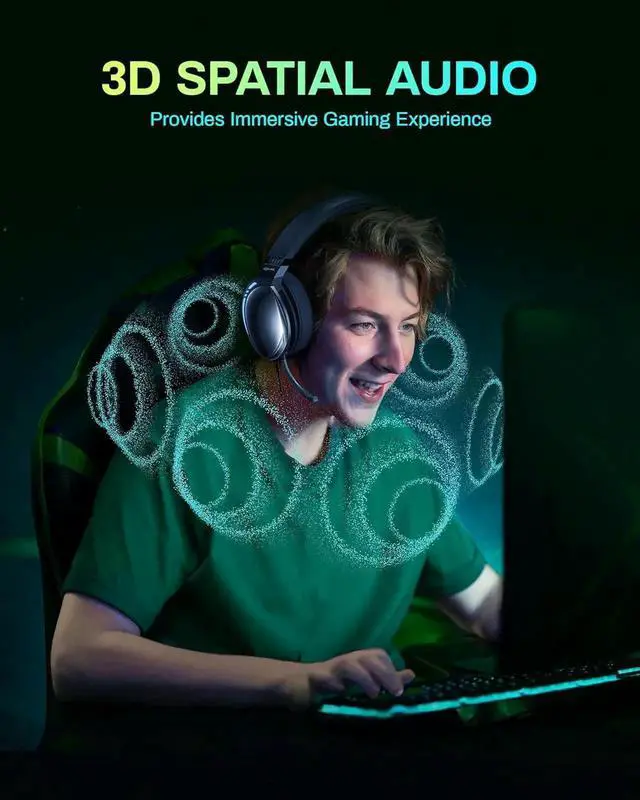 Alt view image 4 of 7 - Wireless Gaming Headset, 2.4GHz & Bluetooth Gaming Headphones with Noise Cancelling Microphone, 3D Stereo Sound, 65Hr Battery Life Wireless Headset for PS5, PS4, PC, Switch, Mac, RGB Light