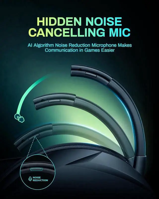 Alt view image 3 of 7 - Wireless Gaming Headset, 2.4GHz & Bluetooth Gaming Headphones with Noise Cancelling Microphone, 3D Stereo Sound, 65Hr Battery Life Wireless Headset for PS5, PS4, PC, Switch, Mac, RGB Light