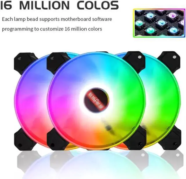 Alt view image 5 of 7 - 6-Pack 120mm RGB Case Fan with Remote Controller, Computer Case 12cm Cooling Fan RGB 6PIN, RGB LED Quiet High Airflow Adjustable Color LED Fan, CPU Cooler with RF Remote