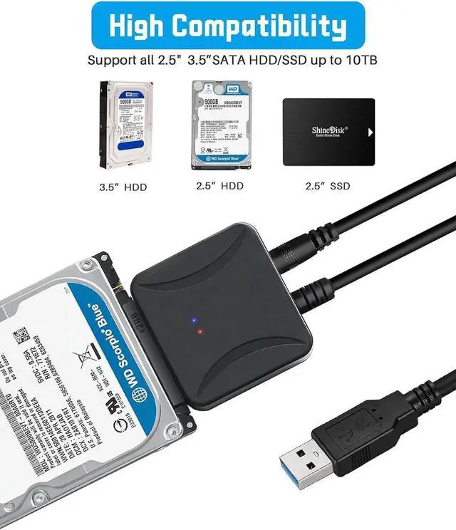 Alt view image 4 of 6 - SATA to USB 3.0 Adapter, USB 3.0 to SATA III Hard Drive Adapter, SATA to USB 3.0, Hard Drive Reader SATA Adapter for 2.5/3.5 inch HDD SSD UASP with 12V/2A Power