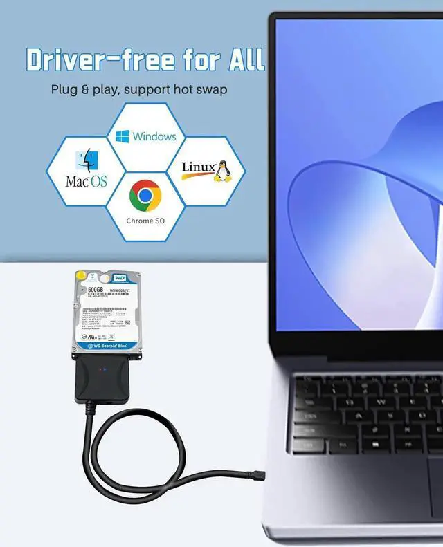 Alt view image 2 of 6 - SATA to USB 3.0 Adapter, USB 3.0 to SATA III Hard Drive Adapter, SATA to USB 3.0, Hard Drive Reader SATA Adapter for 2.5/3.5 inch HDD SSD UASP with 12V/2A Power