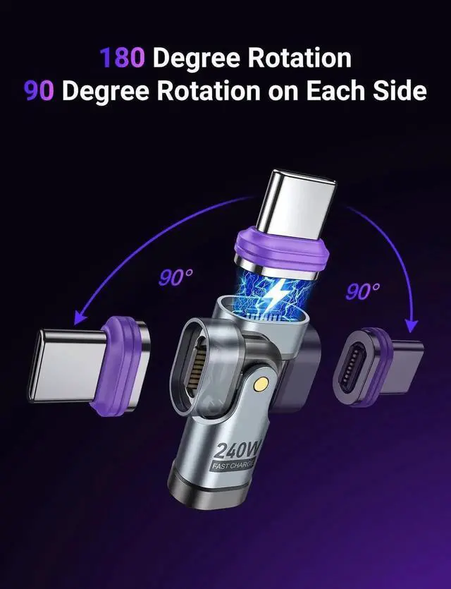 Alt view image 5 of 7 - PD 240W 16PIN USB C Magnetic Adapter (2Pack)/USB C 90 Degree Adapter/Right Angle C Adapter/C to C Adapter for i-Phone 16/15 Series, Ma-Book Pro/1Pad Series, Galaxy, G-oo-gle Pixel etc..