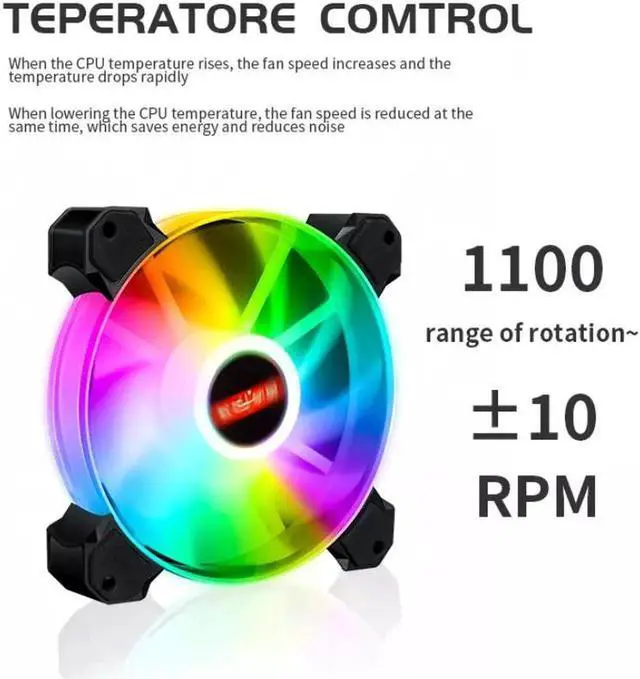 Alt view image 3 of 7 - 3-Pack 120mm RGB Case Fan with Remote Controller, Computer Case 12cm Cooling Fan RGB 6PIN, RGB LED Quiet High Airflow Adjustable Color LED Fan, CPU Cooler with RF Remote
