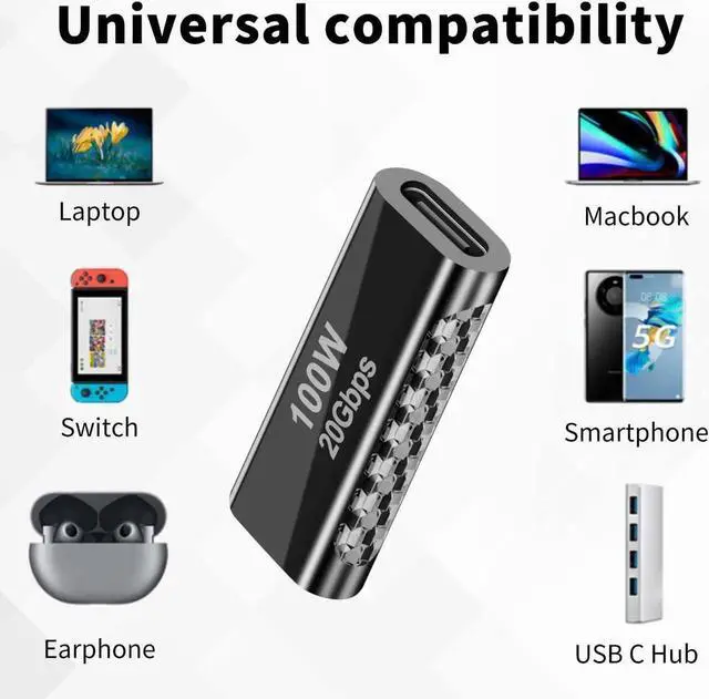 Alt view image 3 of 7 - [2 PACK] USB C Female to Female Adapter 100W, USB C Couple Adapter, USB C Female to USB C Female Adapter Support 20Gbps Data Transfer for i-Pad Pro, Laptop, Phones and More Type C Devices