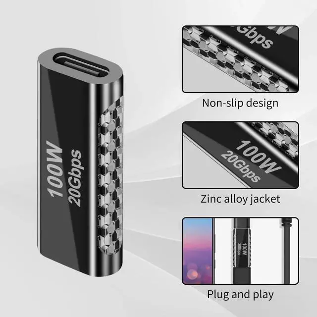 Alt view image 7 of 7 - [2 PACK] USB C Female to Female Adapter 100W, USB C Couple Adapter, USB C Female to USB C Female Adapter Support 20Gbps Data Transfer for i-Pad Pro, Laptop, Phones and More Type C Devices