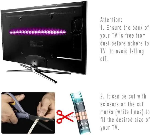 Alt view image 7 of 7 - Led Strip lights, Bias Lighting for 40-60 inch HDTV 6.6ft RGB USB Powered LED Light Strip with RF Remote,TV Backlight Kit for Flat Screen TV, PC