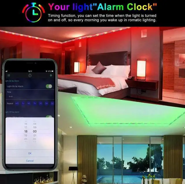 Alt view image 2 of 7 - 50ft/15M LED Strip Lights, HRDJ RGB LED Light Strip Music Sync RGB LED Strip,5050 SMD Color Changing LED Strip Light Bluetooth Controller + 24 Key Remote LED Lights for Bedroom Home Party