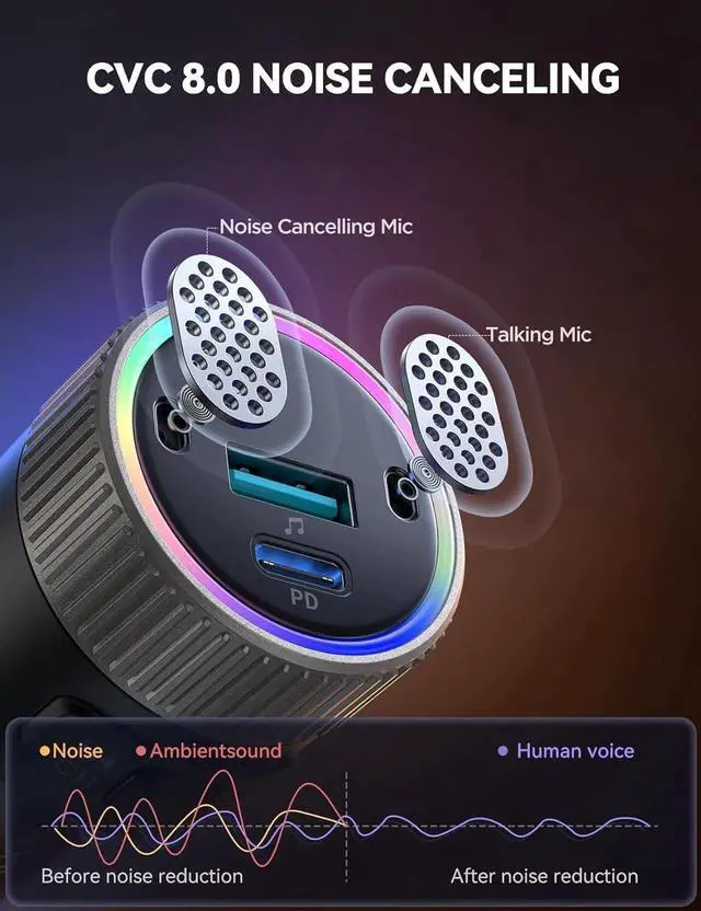Alt view image 6 of 7 - Bluetooth 5.4 FM Transmitter Car Adapter 60W [PD 30W & Type C Coiled Cable 30W] Wireless Radio Music Player Bluetooth Car Kit Hands-Free Call USB C Cigarette Lighter Adapter Support USB Drive