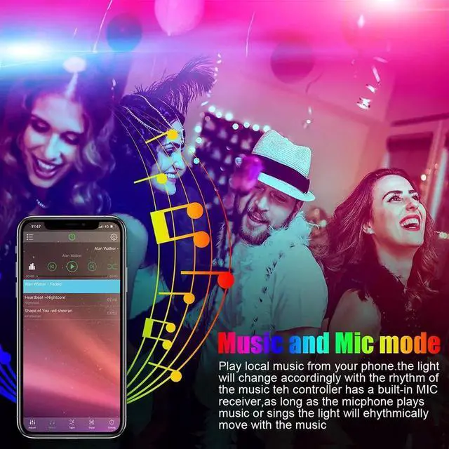 Alt view image 6 of 7 - 50ft/15M LED Flexible Strip Lights, LED Lights Strip RGB LED Strip Music Sync Color Changing LED Strip Lights APP Bluetooth Controll + Remote, LED Lights for Bedroom,Party and Home Decoration