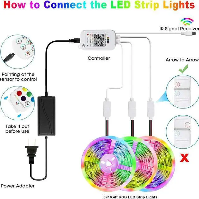 Alt view image 4 of 7 - 50ft/15M LED Flexible Strip Lights, LED Lights Strip RGB LED Strip Music Sync Color Changing LED Strip Lights APP Bluetooth Controll + Remote, LED Lights for Bedroom,Party and Home Decoration